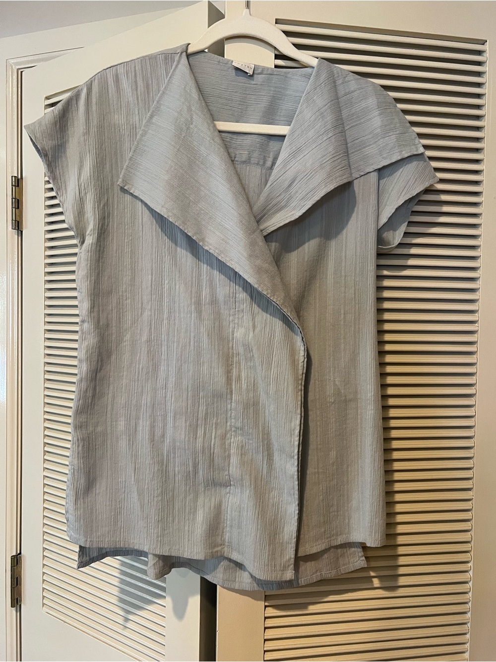 Poetry Light Blue Draped Collar Short Sleeve Blouse size 8